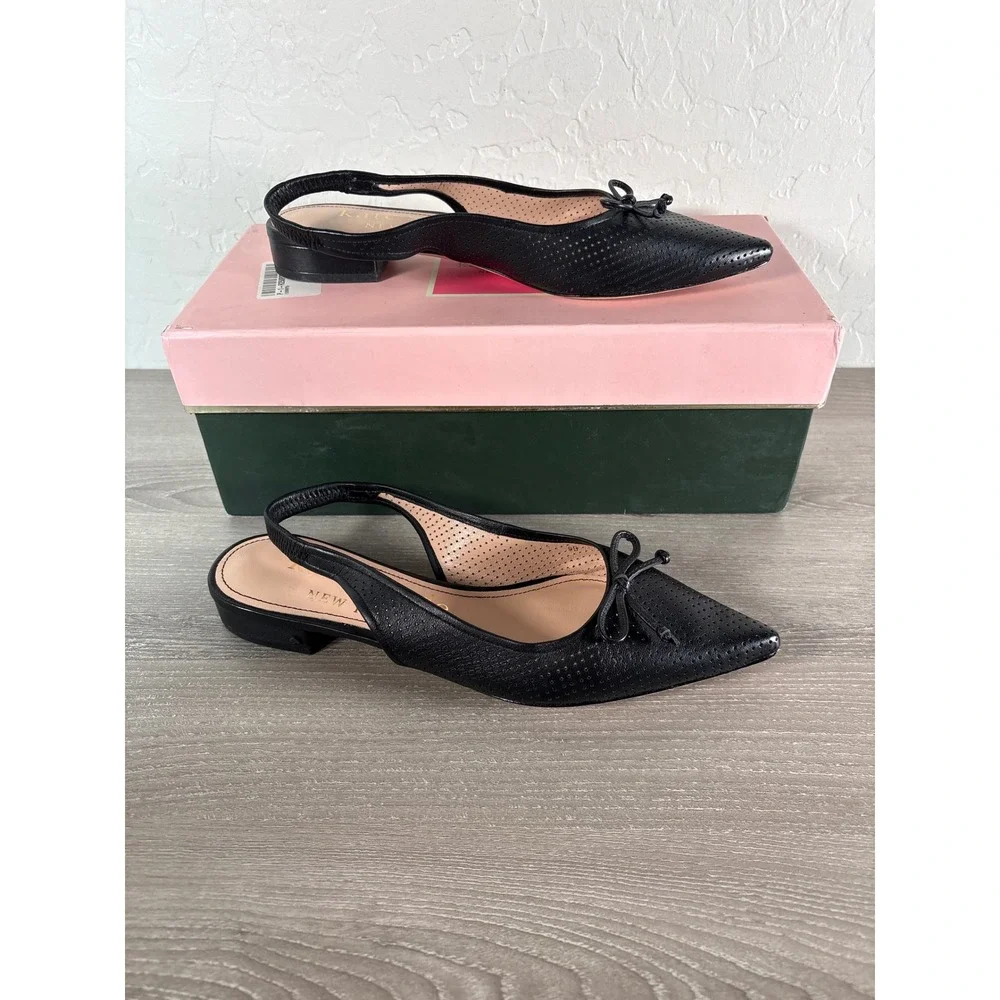 Kate Spade Veronica‎ Black Perforated Leather Pointed Toe Slingback Flats 6B